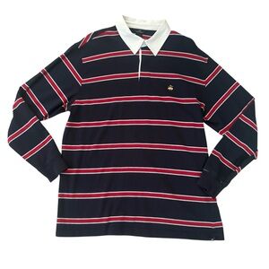 Brooks Brothers Navy Striped Long Sleeve Polo Rugby Shirt Size L